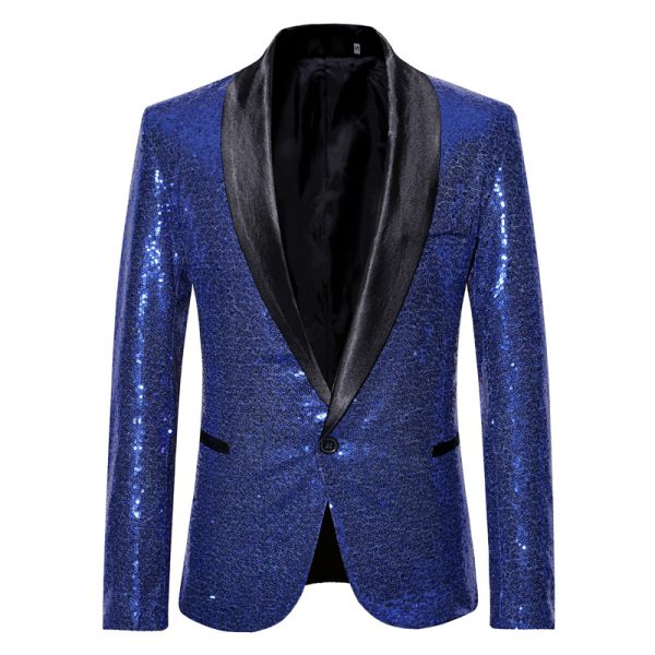 Black Sequin One Button Shawl Collar Suit Jacket Men Bling Glitter Nightclub Prom DJ Blazer Jacket Men Stage Clothes for Singers - Image 4