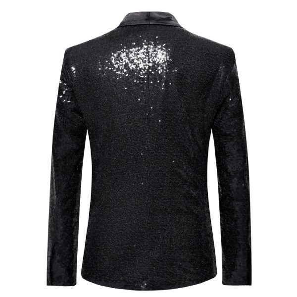 Black Sequin One Button Shawl Collar Suit Jacket Men Bling Glitter Nightclub Prom DJ Blazer Jacket Men Stage Clothes for Singers - Image 3