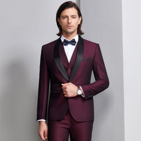 Wedding Suits For Men Shawl Collar 3 Pieces Slim Fit Burgundy Suit Mens Royal Blue Tuxedo Jacket - Image 2