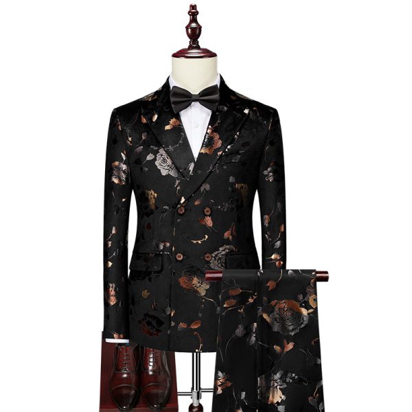 Men Wedding Dress Sets Presenter Dress Business Casual Blazers Korean Version Slim Wedding Suit Men's Printed 3 P Suits Sets - Image 6