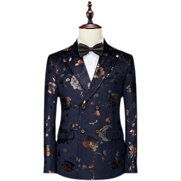 Men Wedding Dress Sets Presenter Dress Business Casual Blazers Korean Version Slim Wedding Suit Men's Printed 3 P Suits Sets - Image 2