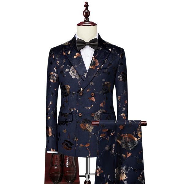 Men Wedding Dress Sets Presenter Dress Business Casual Blazers Korean Version Slim Wedding Suit Men's Printed 3 P Suits Sets - Image 5