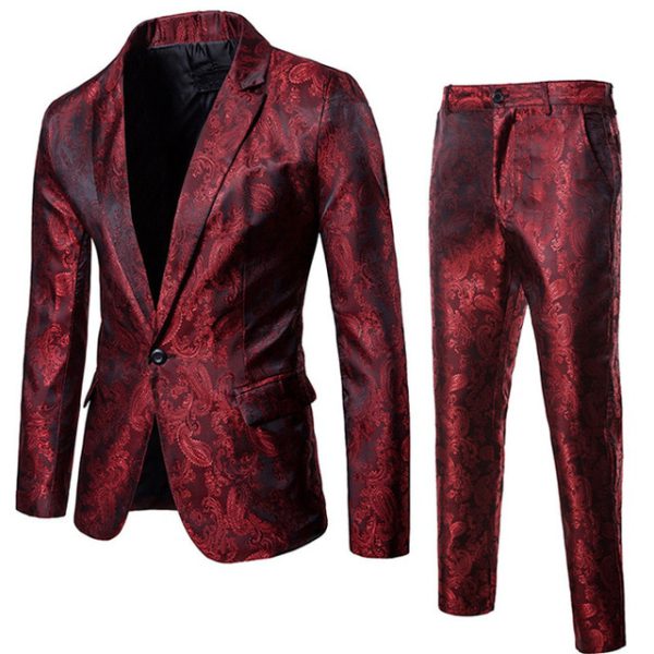 Wine Red Nightclub Paisley Suit (Jacket+Pants) Men Single Breasted Mens Suits Stage Party Wedding Tuxedo Blazer 3XL - Image 7