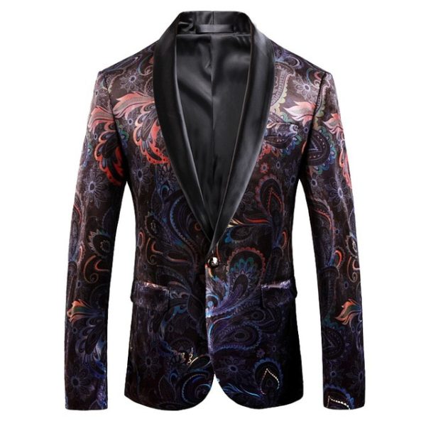 Blazer Men Luxury Print Shawl Collar Suit Jacket Men Wedding Dinner Party Stage Singer Costumes - Image 7