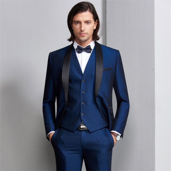 Wedding Suits For Men Shawl Collar 3 Pieces Slim Fit Burgundy Suit Mens Royal Blue Tuxedo Jacket - Image 4