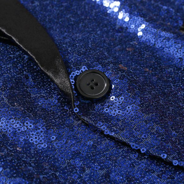 Black Sequin One Button Shawl Collar Suit Jacket Men Bling Glitter Nightclub Prom DJ Blazer Jacket Men Stage Clothes for Singers - Image 5