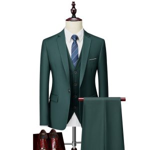 3 piece men's wedding suits fashion men's slim solid color business office suit sets large size men Blazer+ pants + vest